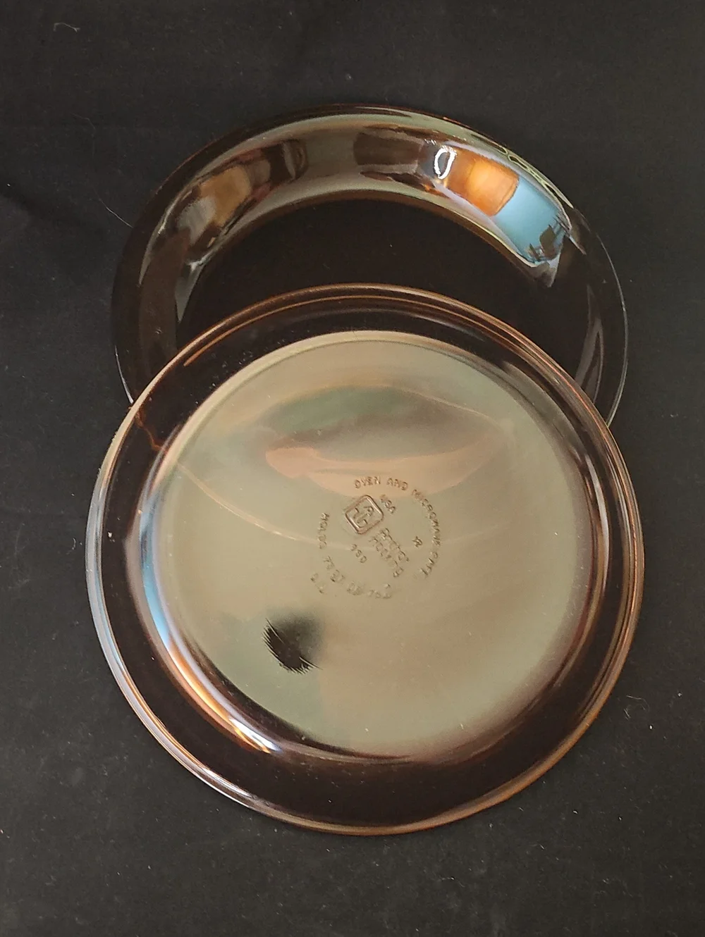 Vintage  Duo Anchor Hocking Amber Glass  Pie Plate with Embossed Logo
